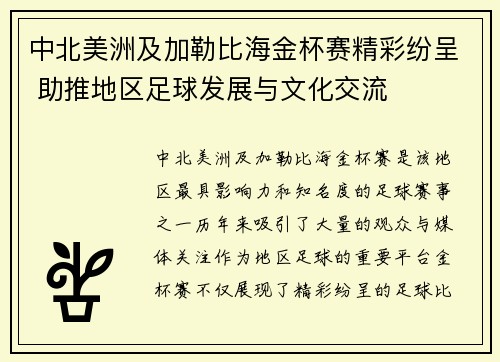 中北美洲及加勒比海金杯赛精彩纷呈 助推地区足球发展与文化交流